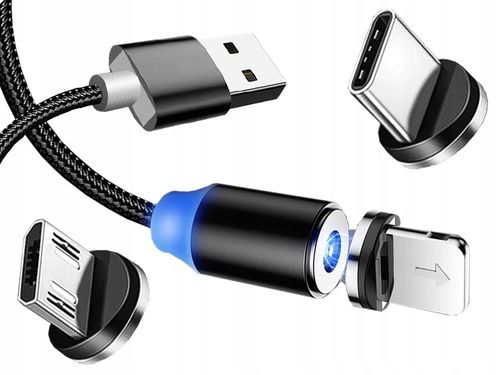 KABEL MAGNETYCZNY 3w1 DO IPHONE MICRO USB TYP-C na Arena.pl