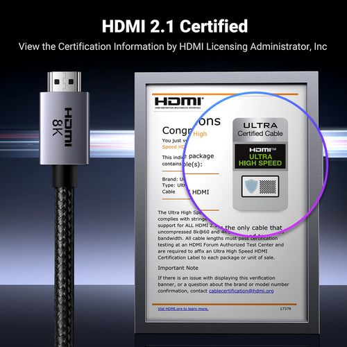 Kabel przewód HDMI 2.1 8K certyfikowany VRR QMS QFT ALLM 3m - szary na Arena.pl