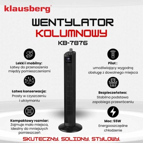 wentylator kolumnowy podłogowy z pilotem klausberg kb-7876 na Arena.pl