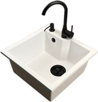 Zlewozmywak jednokomorowy NUMO biały + bateria LUNA + dozownik