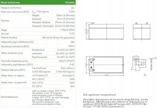 Akumulator AGM Voltage 12V 3,5Ah VE12-3.5 na Arena.pl