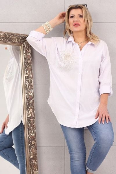 KOSZULA JEANSOWA DAMSKA DUŻE ROZMIARY ELEGANCKA DŁUGA OVERSIZE STYLOWA zdjęcie 5