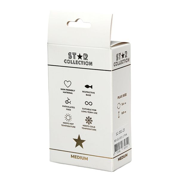 Star Collection - Pink Silicone Anal Plug M - Light Blue Stone zdjęcie 2