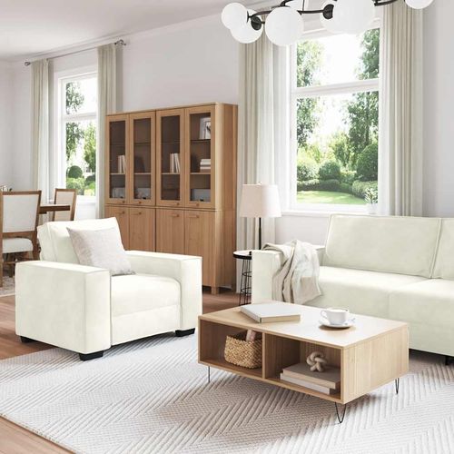 3-częściowy komplet wypoczynkowy, obity aksamitem, kremowa na Arena.pl