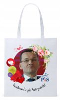 Mateusz Morawiecki Pis Torba Eco Biała Shopper Z Nadrukiem Ze Zdjęciem
