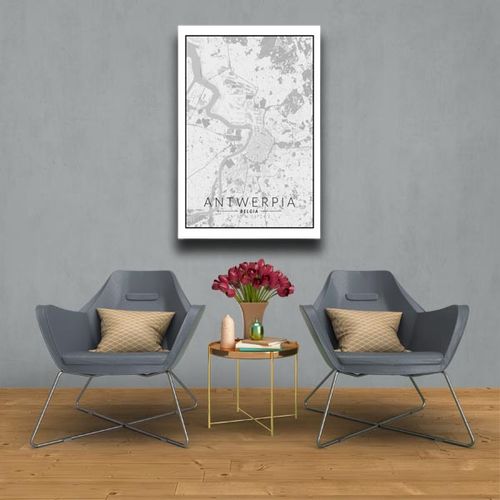 Antwerpia mapa czarno biała  - obraz na płótnie 60x80 cm na Arena.pl