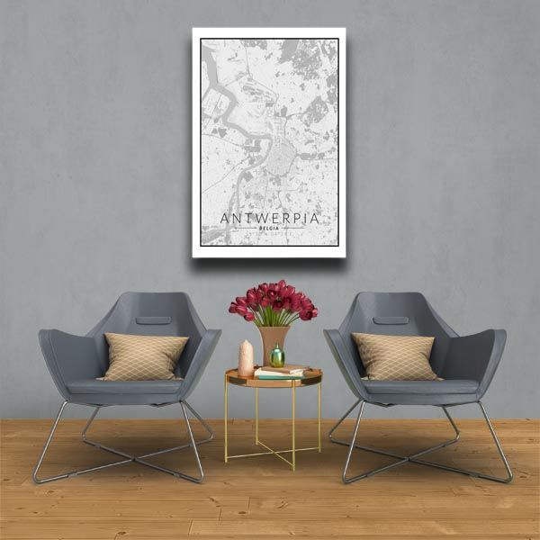 Antwerpia mapa czarno biała  - obraz na płótnie 60x80 cm zdjęcie 2