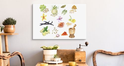 Obraz Na Płótnie Do Jadalni Kuchni Przyprawy Zioła Jedzenie 90cm x 60cm na Arena.pl
