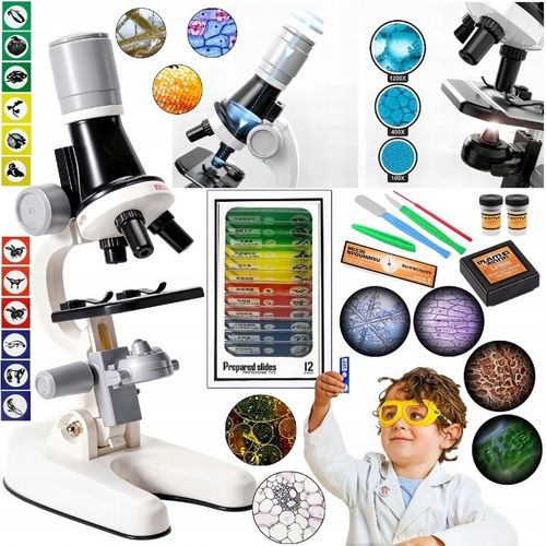 Mikroskop Naukowy Dla Dziecka Szkolny 1200x Prezent ZESTAW PREPARATÓW 24 el na Arena.pl