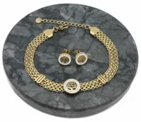 KOMPLET BIŻUTERII ZŁOTEJ STAL CHIRURGICZNA DRZEWKA SZCZĘŚCIA