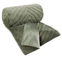 Koc futrzany KATE 150x200 oliwkowy miękki ciepły i puszysty 3D