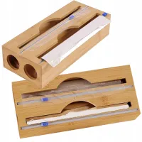 BAMBUSOWY DOZOWNIK DO FOLII SPOŻYWCZEJ KUCHENNEJ Z OBCINACZEM DWUKOMOROWY