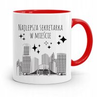 Kubek Czerwony Dla Najlepszej Sekretarki W Mieście Z Nadrukiem Ze Zdjęciem