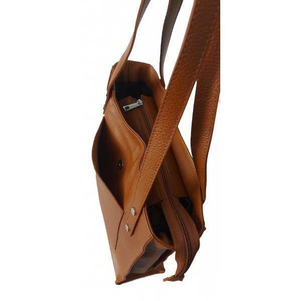 Skórzana Włoska torba na ramię Vera Pelle miękka , pojemna a4 Camel WR365C zdjęcie 4