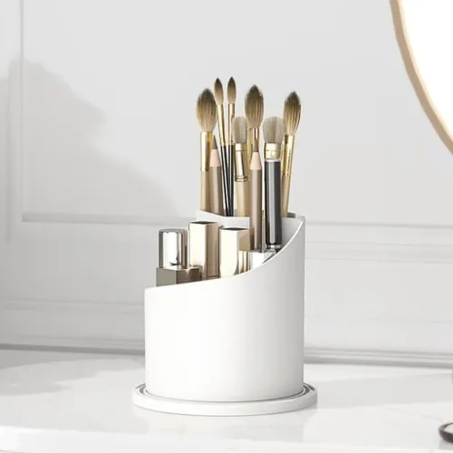 POJEMNIK ORGANIZER NA KOSMETYKI PUDEŁKO NA PĘDZLE MAKIJAŻU ELEGANCKI BIAŁY na Arena.pl