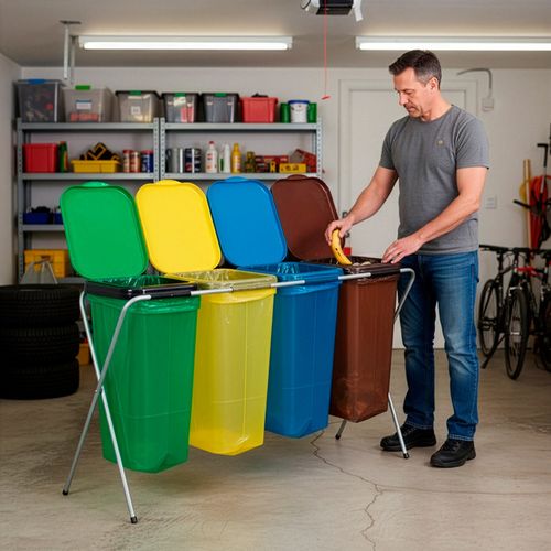 Stojak na worki na śmieci 4 komory kosz do segregacji odpadów, stelaż z pokrywami na Arena.pl