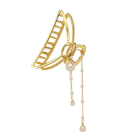 Klamra do włosów mocna metalowa elegancka spinka złota z łańcuszkiem perły