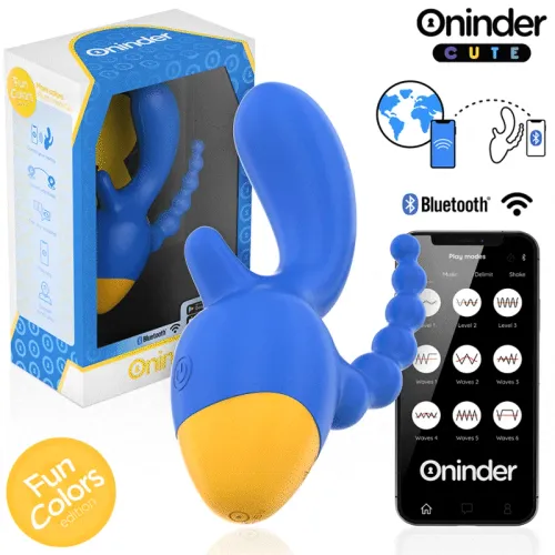 oninder cute triple vibrator z aplikacją - 9 trybow, usb, niebiesko-żołty na Arena.pl