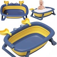 duża wanienka wanna dzieci składana turystyczna silikon niebiesko-żółta