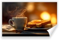 Fototapeta kuchenna PREMIUM STRUKTURA ZMYWALANA gorąca kawa z tostami