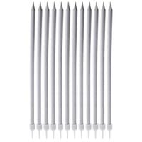 12x Świeczki do Tortu Urodzinowe Srebrne Długie Wbijane Podstawki 14,5 cm