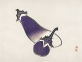 Plakat 80x60cm Eggplants, Kōno Bairei Japoński Vintage do Salonu