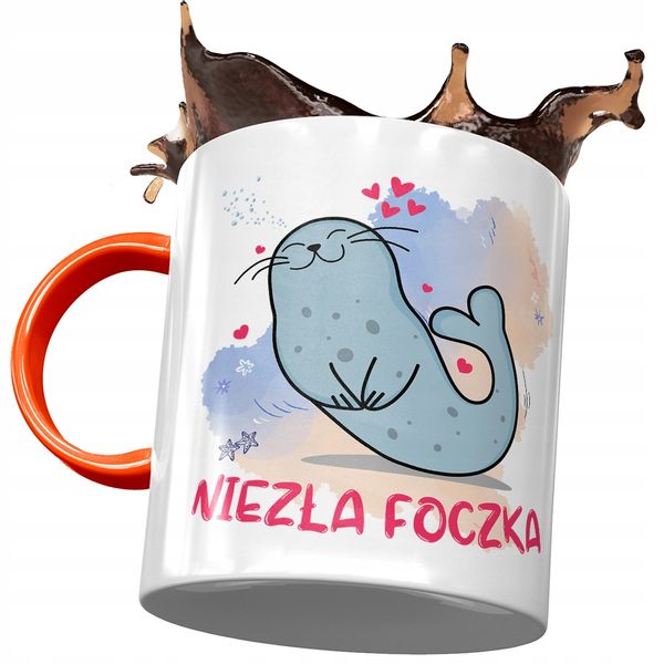 Kubek Pomarańczowy Śmieszny Zabawny Niezła Foczka Z Nadrukiem Ze Zdjęciem zdjęcie 1