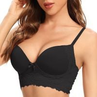Damski Biustonosz Push-Up Wygodny Usztywniany Koronkowy Czarny 34C