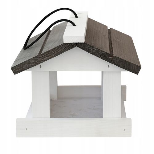 Karmnik dla ptaków drewniany domek budka z drewna biało szary Karma na Arena.pl