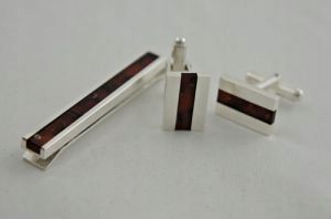 Spinka do krawata do mankietów srebro bursztyn na Arena.pl