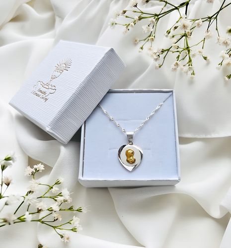 Zestaw Srebrny Łańcuszek i Medalik Serce Matka Boska Chrzest Komunia 45 cm na Arena.pl