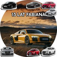 OPŁATEK NA TORT 20CM - SAMOCHODY AUTA AUDI + IMIĘ + ! 15CM 18CM