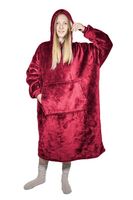 Ponczo telewizyjne z kapturem Hoodie bordo kocobluza z futerkiem ciepłe