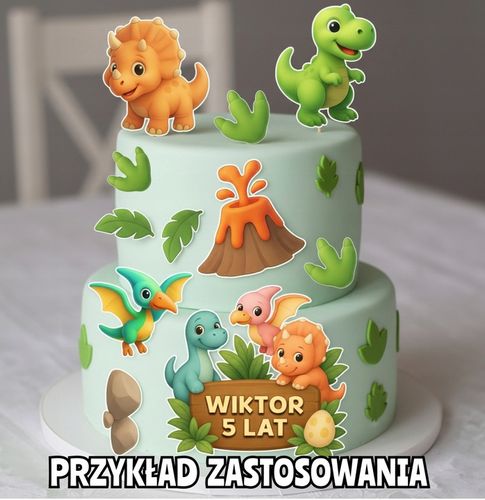WYDRUK CUKROWY OPŁATEK NA TORT DINOZAURY DINO ZESTAW POSTACI + GRATIS TEKST na Arena.pl