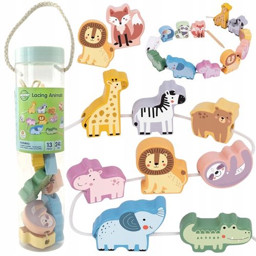 NAWLEKANKA ZOO DREWNIANA PRZEPLATANKA SZNUROWANKA KLOCKI 13 EL WOOPIE GREEN na Arena.pl