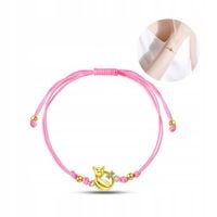 Srebrna bransoletka dla dziewczynki sznurkowa kotek srebro 925 pozłacane