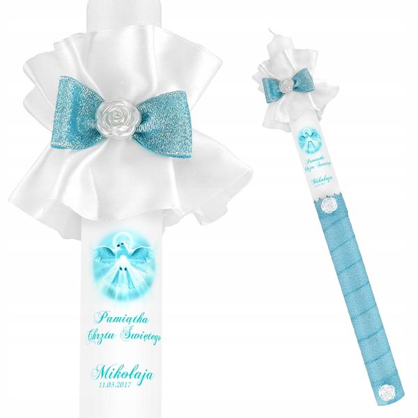 Świeca NA CHRZEST z ozdobami imię i data CHRZTU prezent na chrzest zdjęcie 3