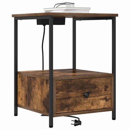 Nocna szafka z stacją ładującą z szufladą 2 pcs Wędzony dąb na Arena.pl