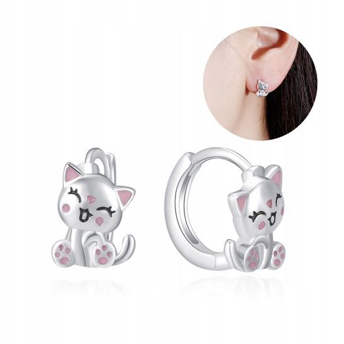 Srebrne kolczyki kółka dla dziewczynki koty kotki dla dzieci srebro 925 na Arena.pl