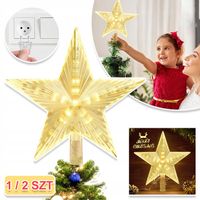 CZUBEK CHOINKOWY ŚWIECĄCA GWIAZDA ZŁOTA LED GWIAZDKA OZDOBA NA CHOINKĘ 21CM