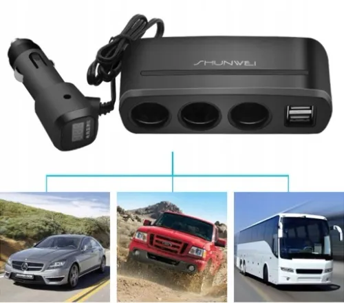 ROZGAŁĘŹNIK ZAPALNICZKI TRÓJNIK WOLTOMIERZ 2x USB na Arena.pl