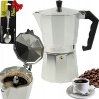 KAWIARKA ALUMINIOWA 450 ml 9 filiżanek SREBRNA DO KAWY + GRATIS