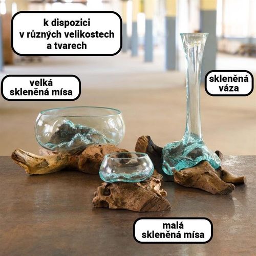 Wazon ze szkła dmuchanego na drewnie tekowym, 25 cm na Arena.pl