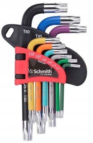 KLUCZE IMBUSOWE TORX KRÓTKIE IMBUS T10-T50 ZESTAW 9szt Z OTWOREM SCHMITH na Arena.pl