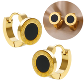 Kolczyki stal pozłacana chirurgiczna czarne oczko tarcza