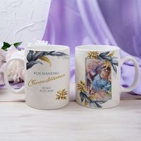 Kubek ze zdjęciem - Podziękowanie dla Chrzestnych - Złote Kwiaty