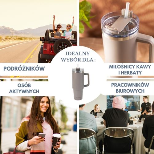 stalowy kubek termiczny termos 1100ml z rączką i słomką klausberg kb-7943 na Arena.pl