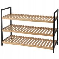 Półka na buty 3 poziomy Bambus Metal Nowoczesna Loft do Przedpokoju 70x48cm