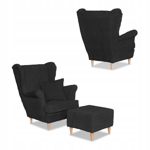 Zestaw uszak Rene Estella sofa fotele pufy czarny sztruks na Arena.pl