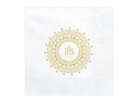 Serwetki, Komunia Święta IHS z nadrukiem złotym, 33 cm x 33 cm, 20 szt.